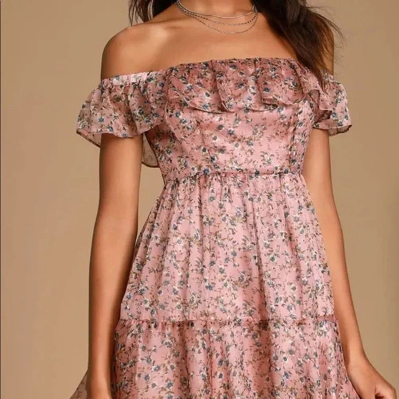 Lulus My Favorite Rusty Rose Floral Print Off-the-Shoulder Mini Dress Size M - Picture 2 of 10